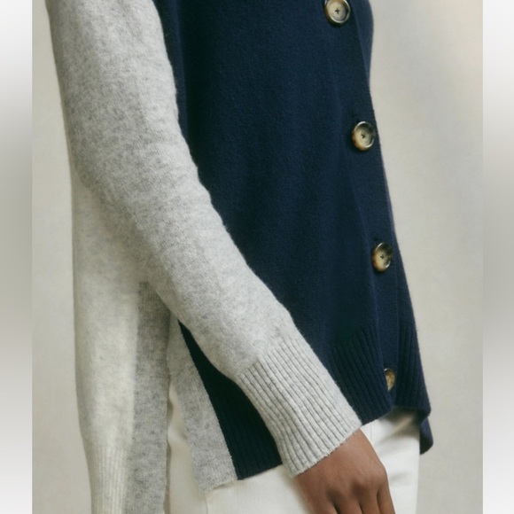 NWOT- White Company Colorblock Boyfriend Cardigan - Alpaca - large - grey/blue - Picture 6 of 11